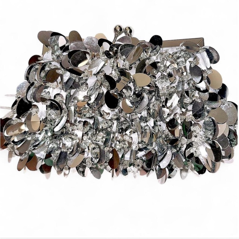 Y2K Silver Sequin Clutch Evening Bag